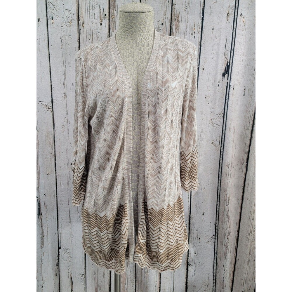Chico's Womens L/2 Chevron Neutral Longline 100% Rayon Cardigan Sweater‎ EUC